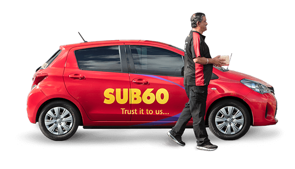 Sub 60 nationwide courier service vehicle and driver making a same day nationwide delivery.